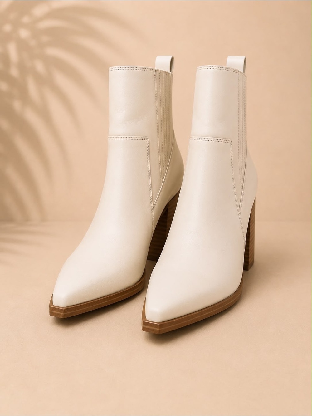 Marc Fisher Cream Pointed Block-Heel Ankle Boots